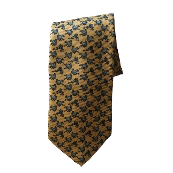 Paul Stuart Yellow and Teal Frog Print Silk Tie